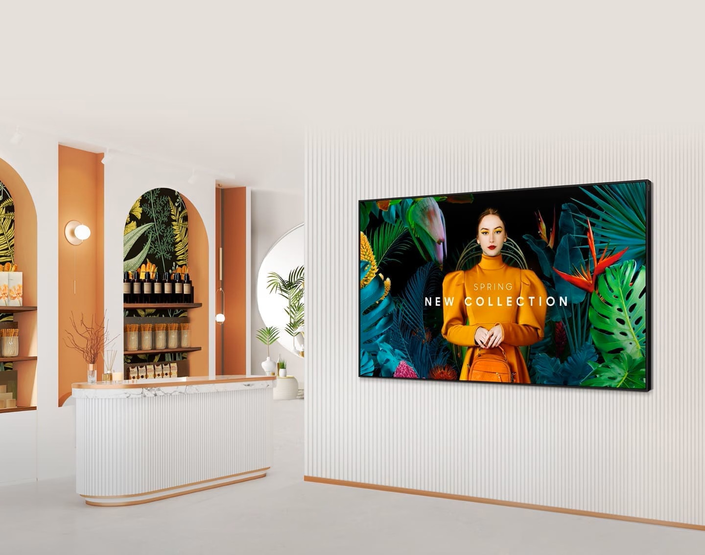 Affichage dynamique sur grand écran Samsung en boutique retail – Solution de location d'écran vidéo événementiel en Île-de-France